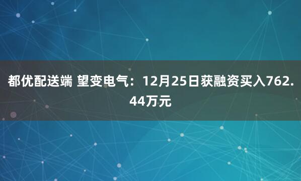 都优配送端 望变电气：12月25日获融资买入762.44万元